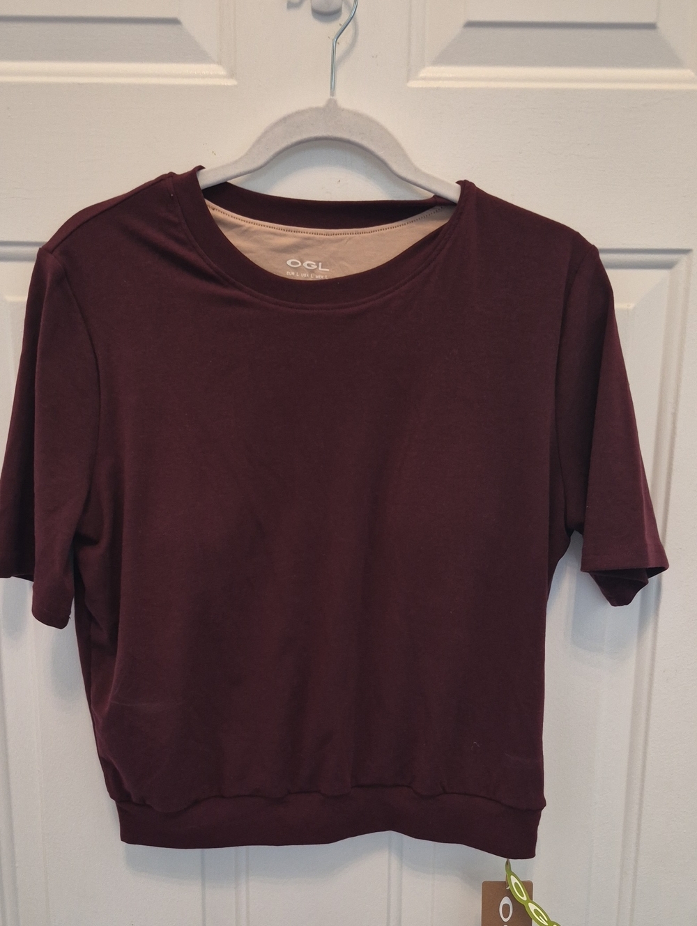 OGL Women's Short Sleeve Pullover Top - Deep Wine With Padding